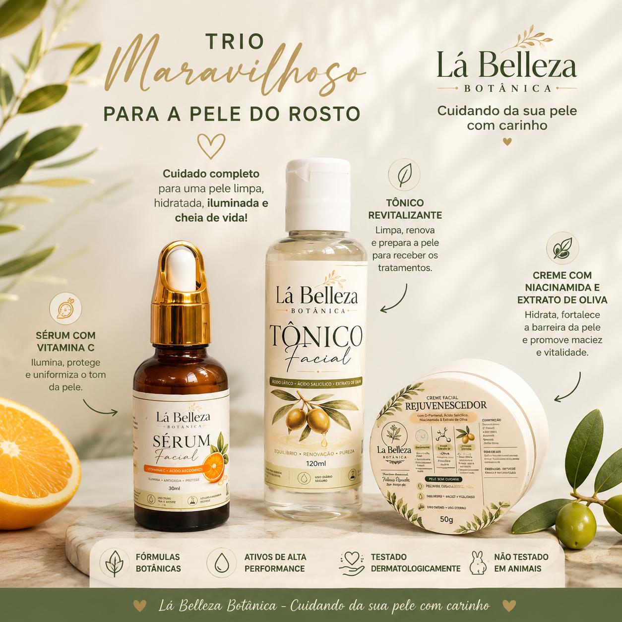 Kit trio para ritual facial diário: sérum, tônico e creme